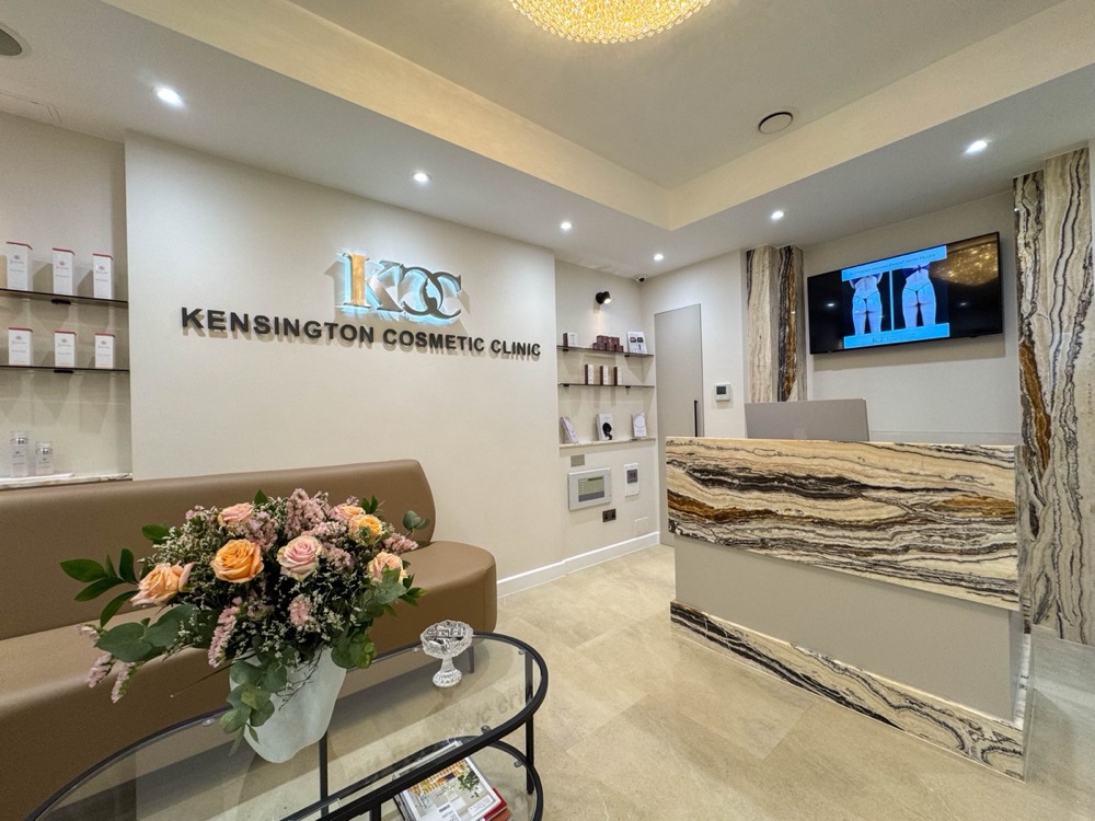 Reception desk & skincare wall