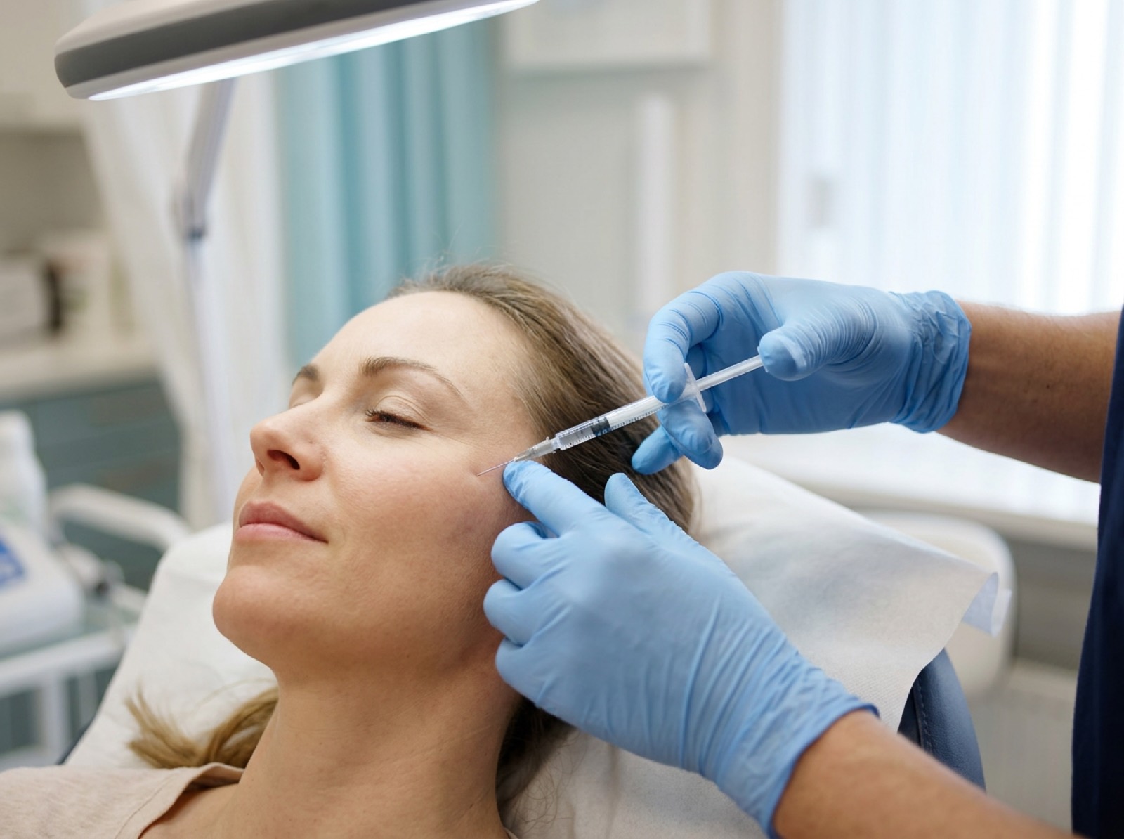Clinician preparing a fine syringe near a patient's cheek, dermal fillers at KCC London