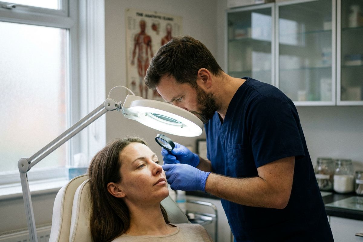 Clinician assessing pigmentation and melasma at Kensington Cosmetic Clinic