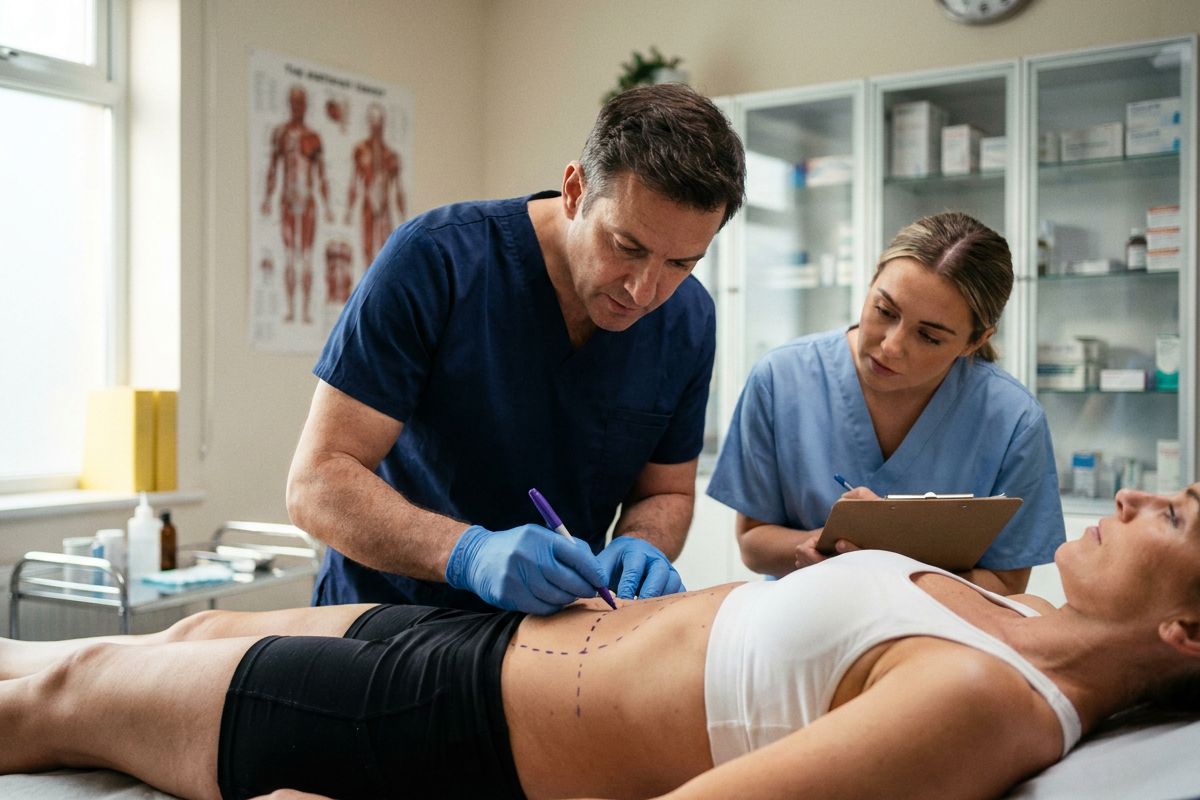 Surgeon planning a mummy makeover at Kensington Cosmetic Clinic