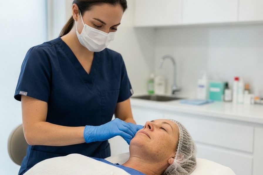 Close-up of a woman's jawline and neck profile illustrating neck ageing concerns treated at a Kensington cosmetic clinic