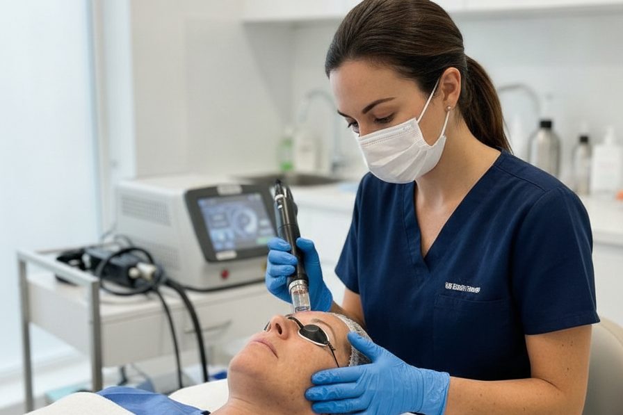 Close-up of healthy, hydrated skin after injectable skin booster treatment in London