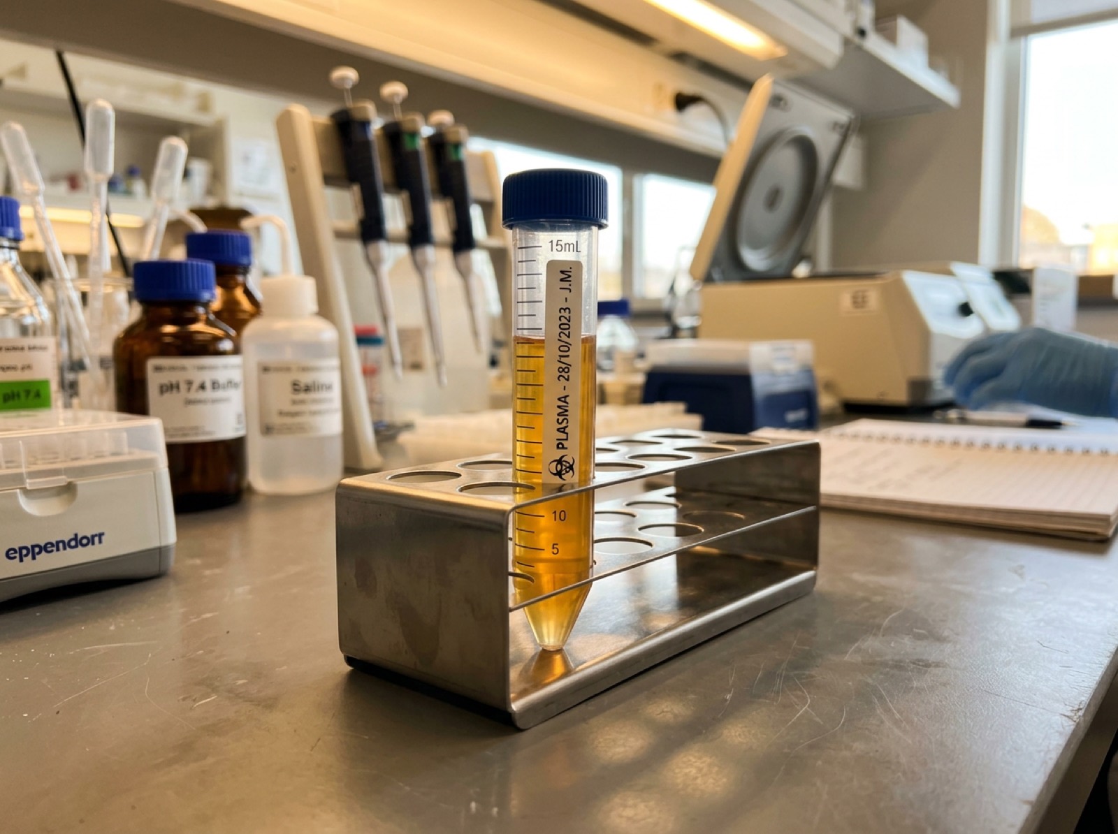 Centrifuge tube of golden platelet-rich plasma representing PRP at KCC London