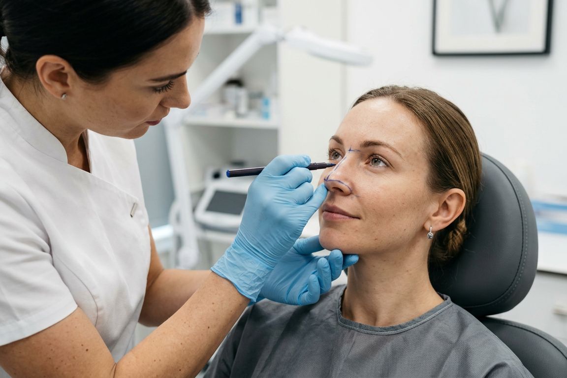 Surgeon marking the nose for rhinoplasty at Kensington Cosmetic Clinic