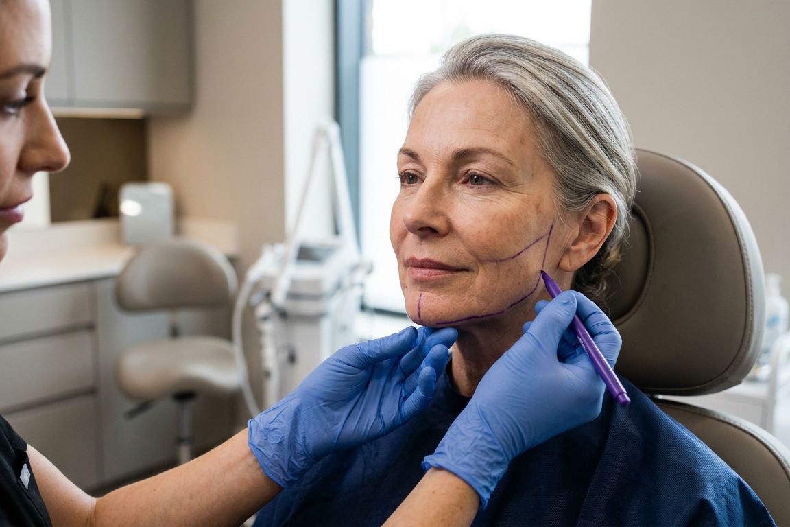 Surgeon marking facelift planning lines at Kensington Cosmetic Clinic