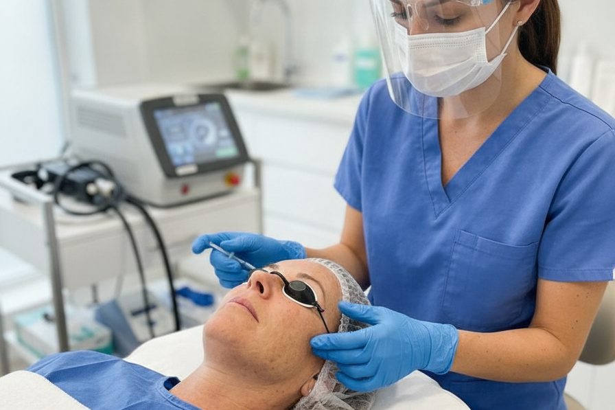Close-up of under-eye area showing hollowing and puffiness, illustrating the tear trough concern treated at Kensington Cosmetic Clinic