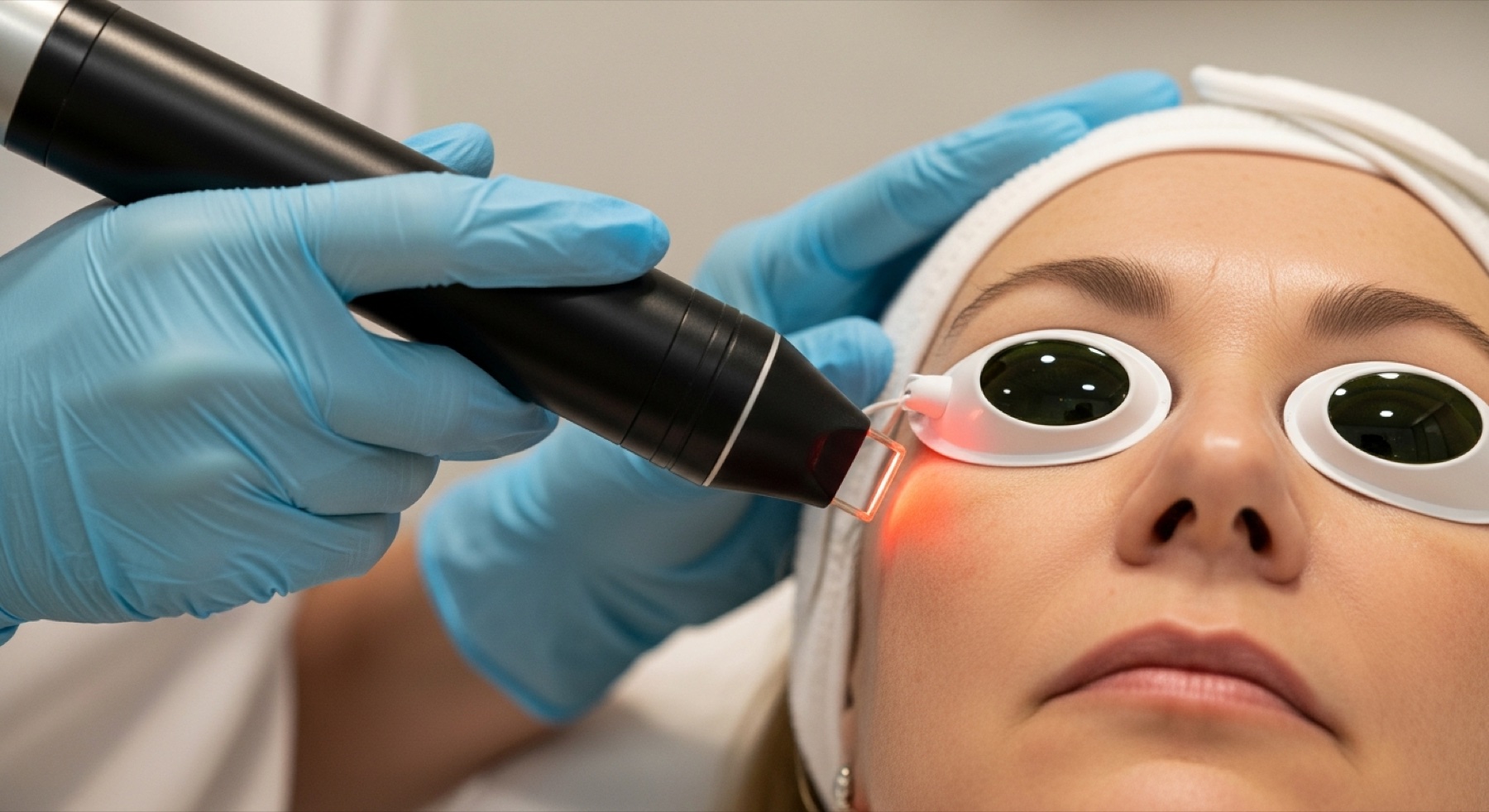 Practitioner performing CO2 laser resurfacing on a patient at Kensington Cosmetic Clinic