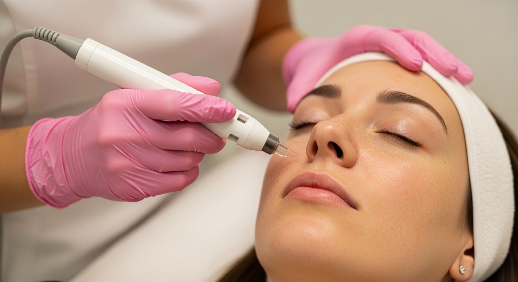 Practitioner performing microneedling with a professional pen on a patient at Kensington Cosmetic Clinic
