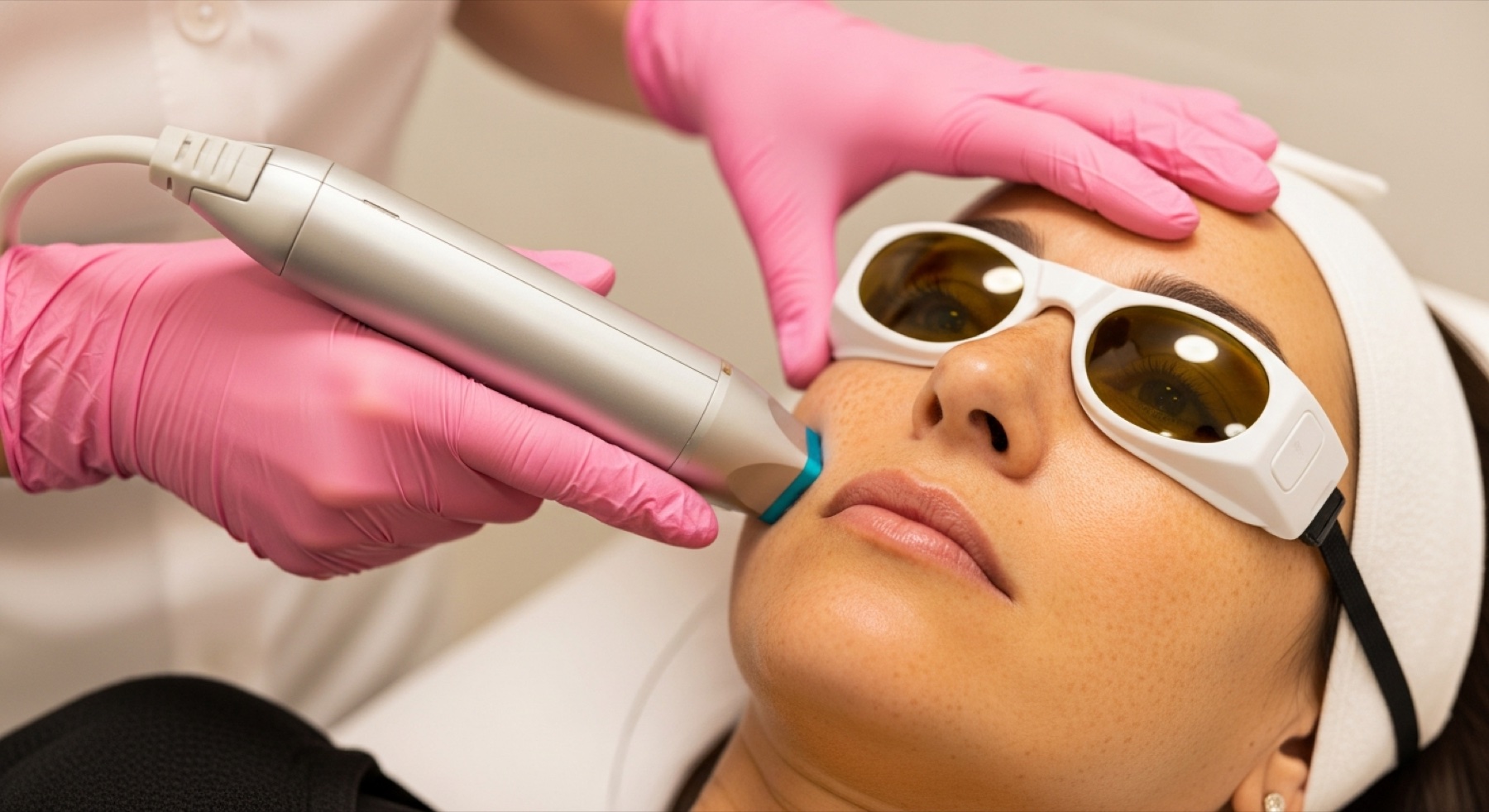 Practitioner performing IPL pigmentation treatment on a patient at Kensington Cosmetic Clinic