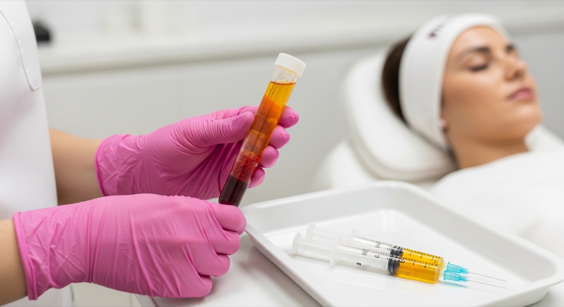 Practitioner injecting platelet-rich plasma into a patient's cheek at Kensington Cosmetic Clinic