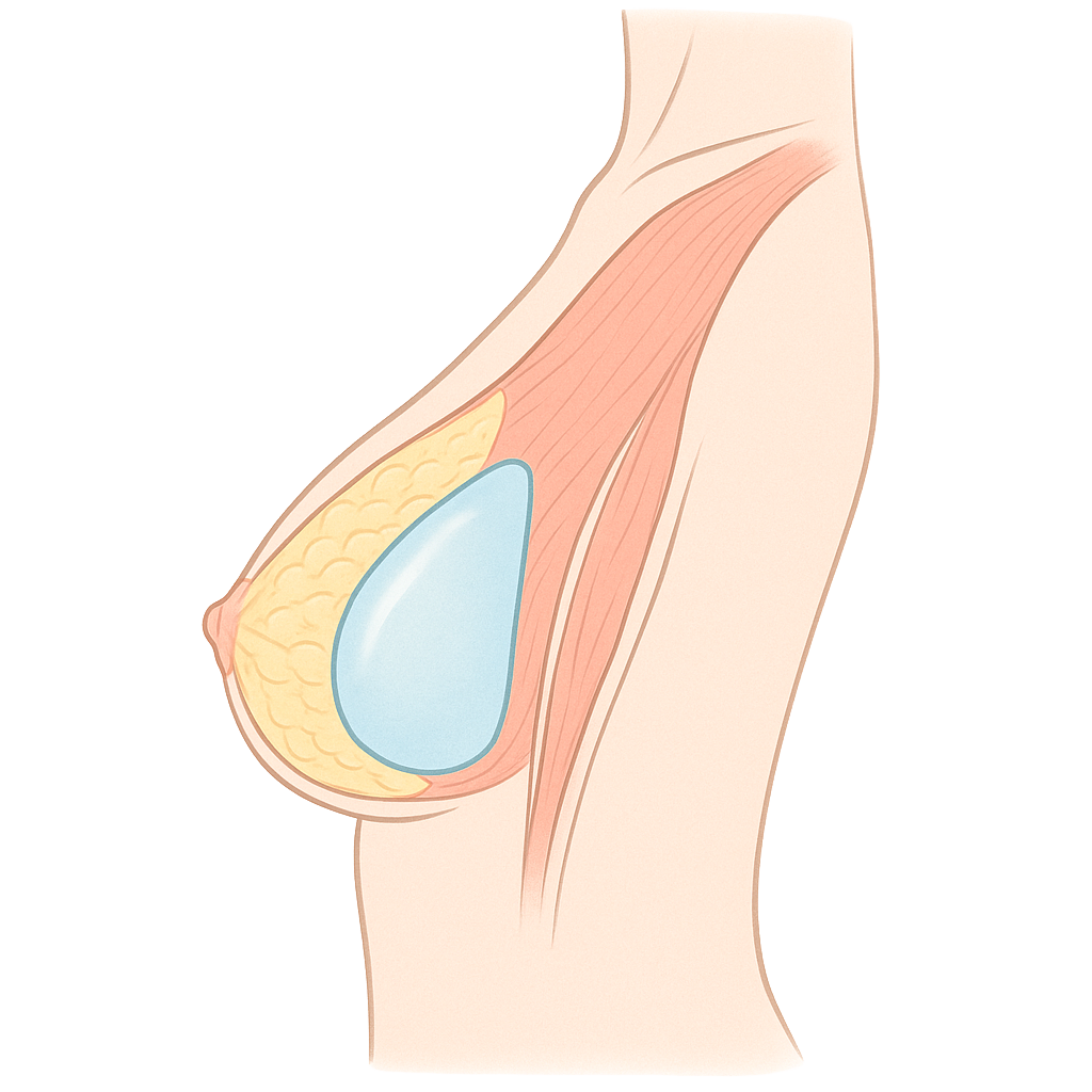 Breast augmentation cross-section illustration